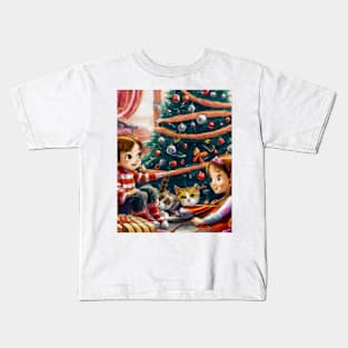 Jealous Kitty on Christmas Morning Kids T-Shirt